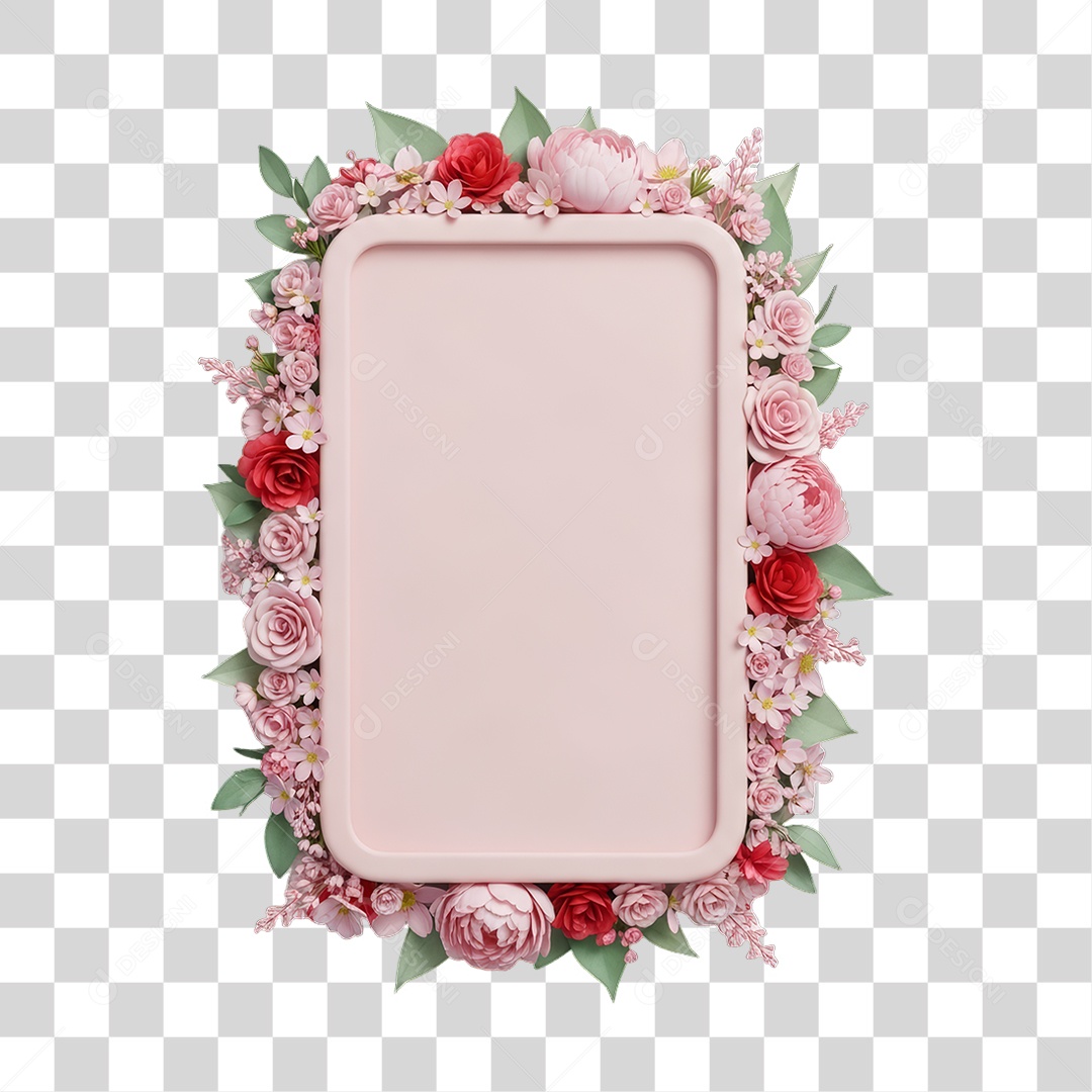 Bandeja com Flores Rosas Dia da Mulher PNG Transparente