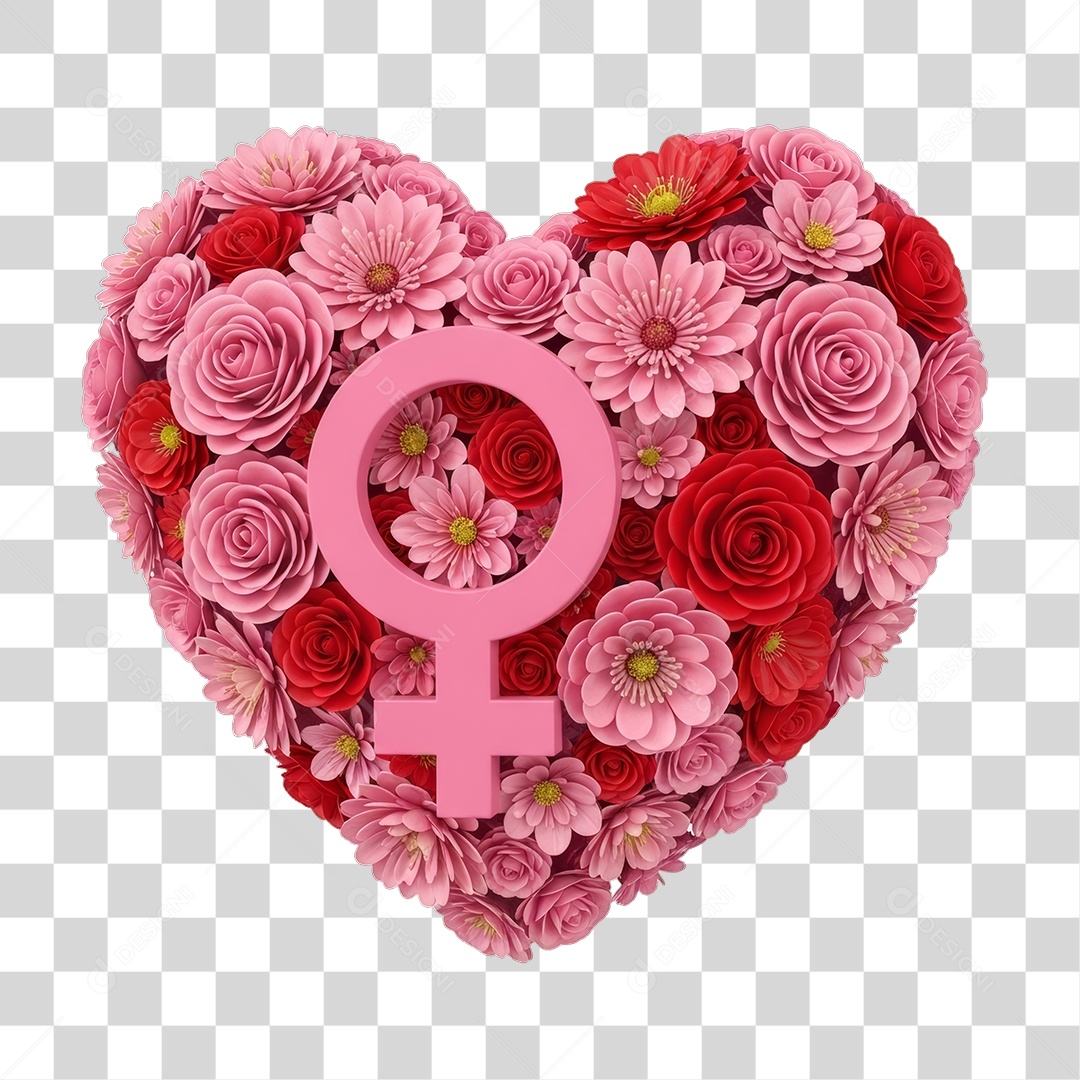Coração de Flores Rosas Dia da Mulher PNG Transparente