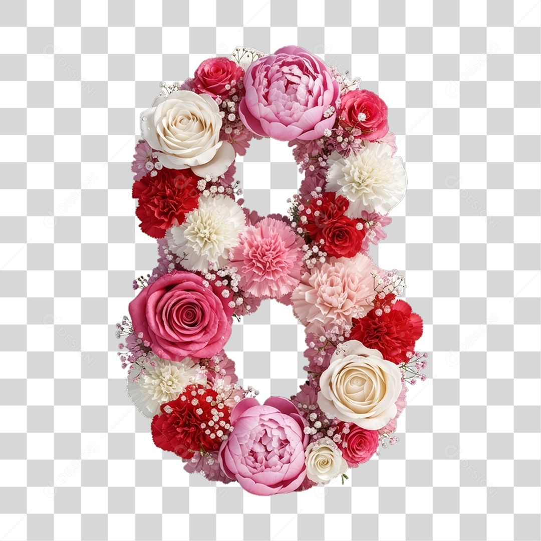 Número 8 de Flores Rosas Dia da Mulher PNG Transparente