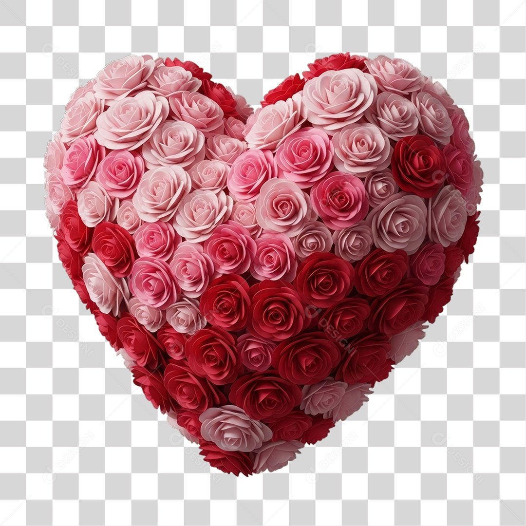 Coração de Flores Rosas Dia da Mulher PNG Transparente