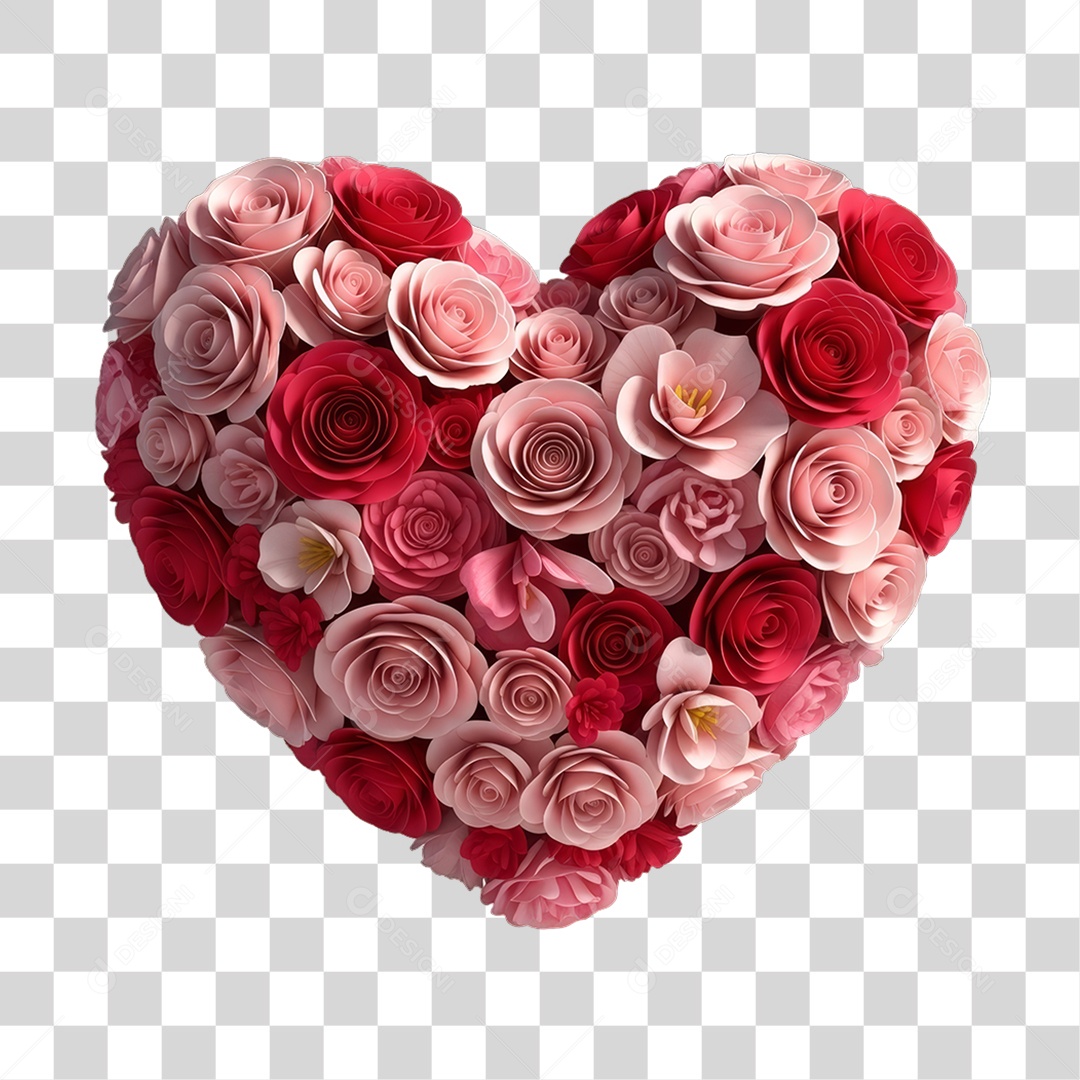 Coração de Flores Rosas Dia da Mulher PNG Transparente