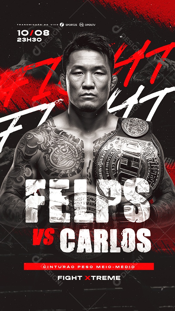 Story Campeonato de Luta Cinturão Peso Meio Médio Social Media PSD Editável