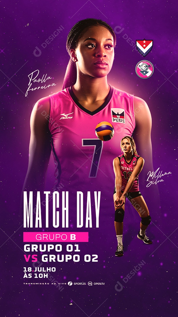 Story Campeonato de Vôlei Feminino Volleyball Match Day Social Media PSD Editável
