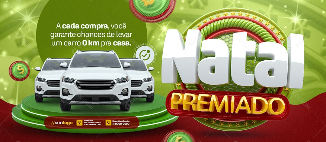 Banner Natal Premiado Supermercado a Cada Compra Você Garante Chances de Levar um Carro Social Media PSD Editável