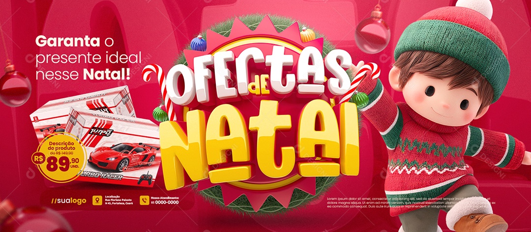 Banner Ofertas de Natal Loja de Brinquedos Garanta o Presente Ideal Social Media PSD Editável