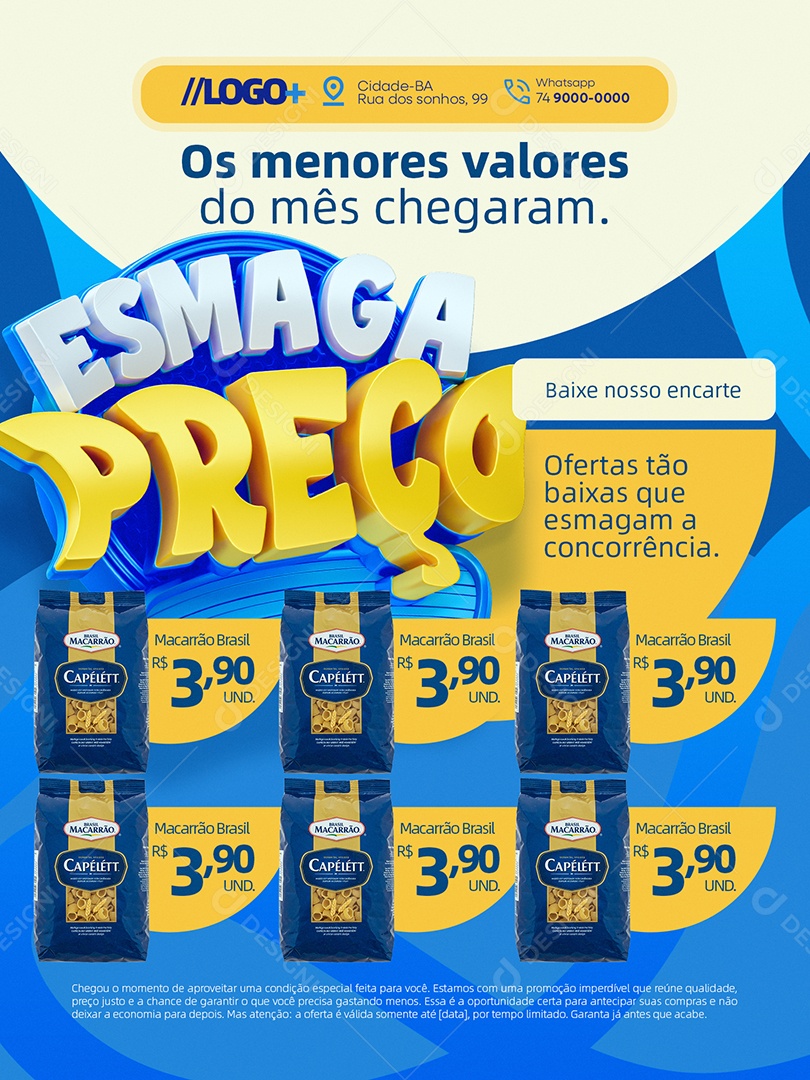 Esmaga Preço Supermercado Encarte Os Menores Valores do Mês Chegaram Social Media PSD Editável