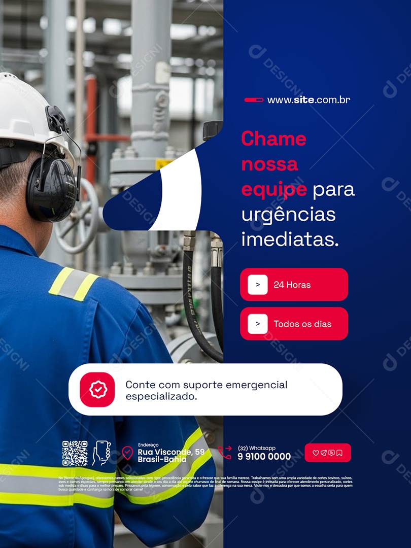 Empresa Gás Encanado Chame Nossa Equipe para Urgências Imediatas Social Media PSD Editável