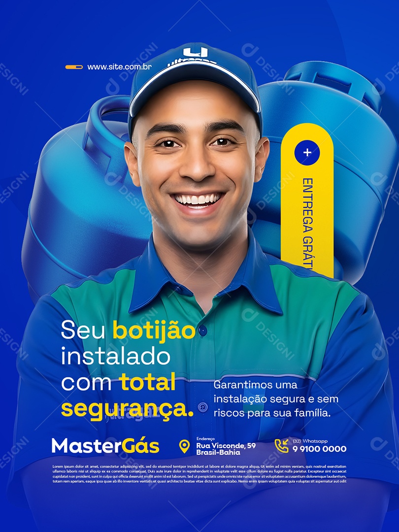 Distribuidor de Gás Seu Botijão Instalado com Total Segurança Social Media PSD Editável