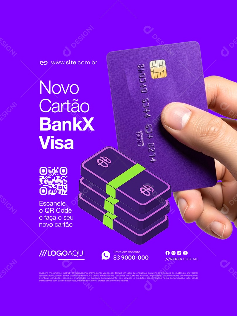 Cartão Novo Cartão Bank x Visa Social Media PSD Editável