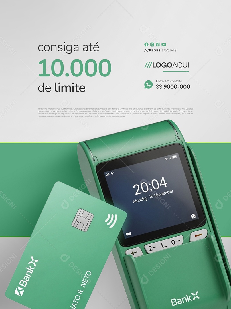 Cartão Consiga Até Dez Mil de Limite Social Media PSD Editável