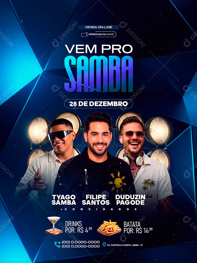 Flyer Próximos Shows Vem Pro Samba Social Media PSD Editável