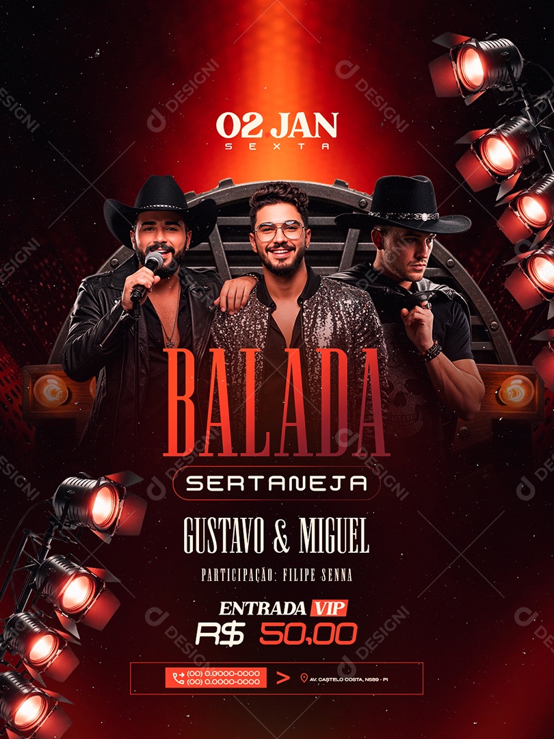 Flyer Próximos Shows Balada Sertaneja Social Media PSD Editável