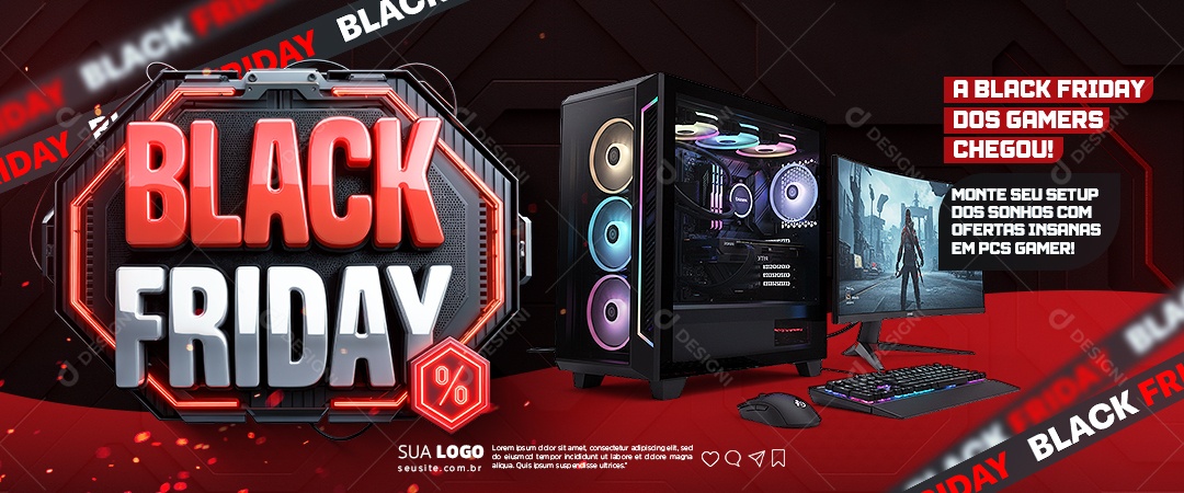 Banner Black Friday Loja de Eletrônicos Monte Seu Setup Social Media PSD Editável