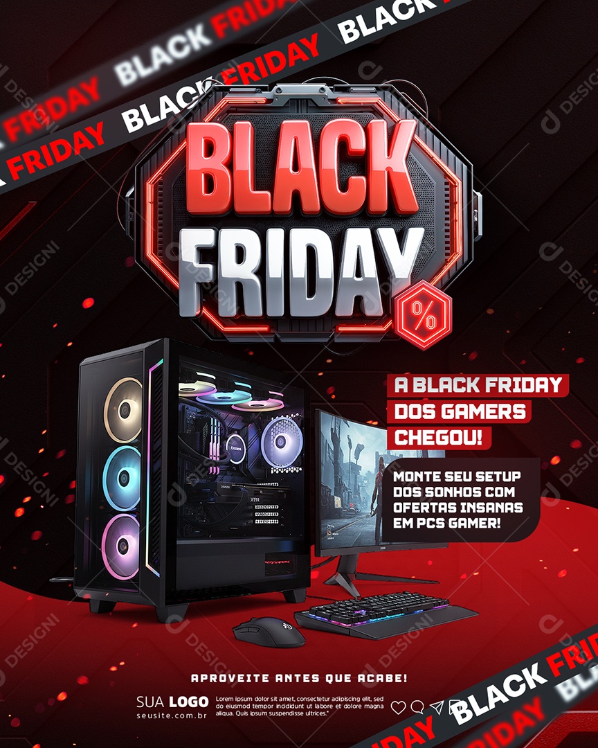 Black Friday Loja de Eletrônicos Monte Seu Setup Social Media PSD Editável