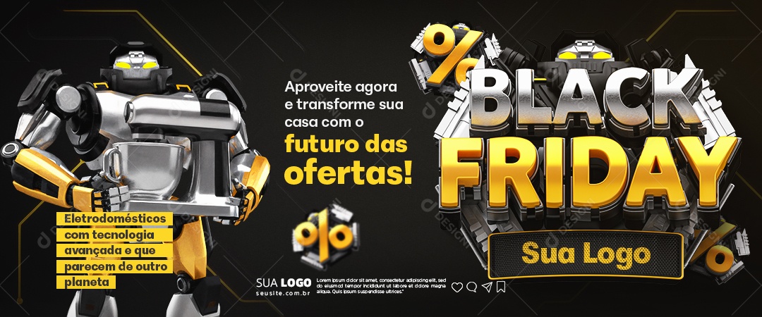 Banner Black Friday Eletrodomésticos com Tecnologia Avançada Social Media PSD Editável