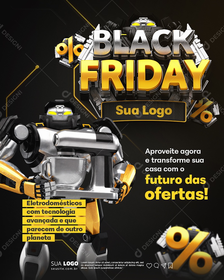Black Friday Eletrodomésticos com Tecnologia Avançada Social Media PSD Editável