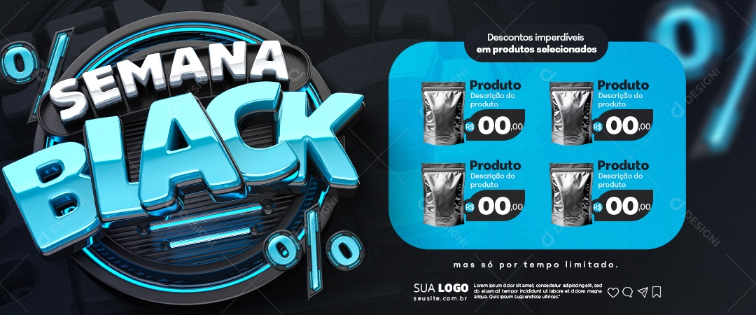 Banner Semana Black Supermercado Produtos Descontos Imperdíveis Social Media PSD Editável