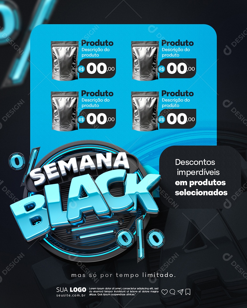 Semana Black Supermercado Produtos Descontos Imperdíveis Social Media PSD Editável