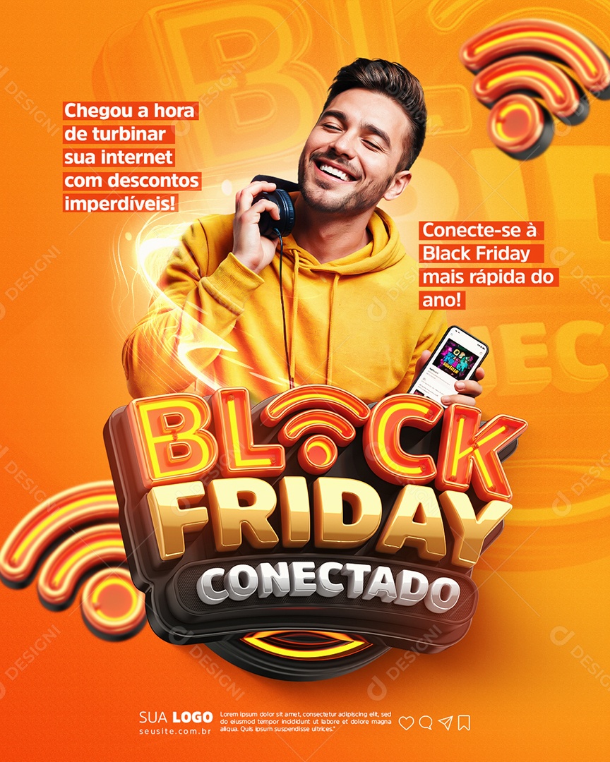 Black Friday Conectado Chegou a Hora de Turbinar Sua Internet Social Media PSD Editável