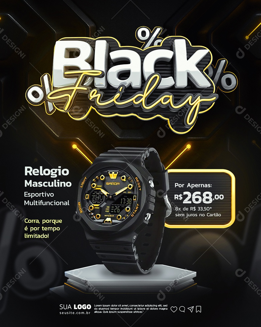 Black Friday Relojoaria Relógio Masculino Social Media PSD Editável