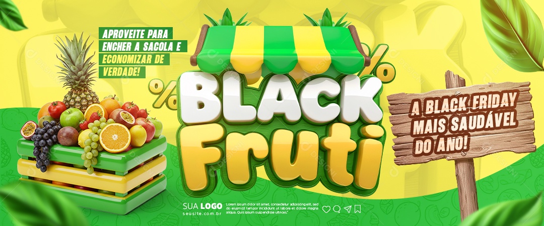 Banner Black Fruti Aproveite para Encher a Sacola Social Media PSD Editável
