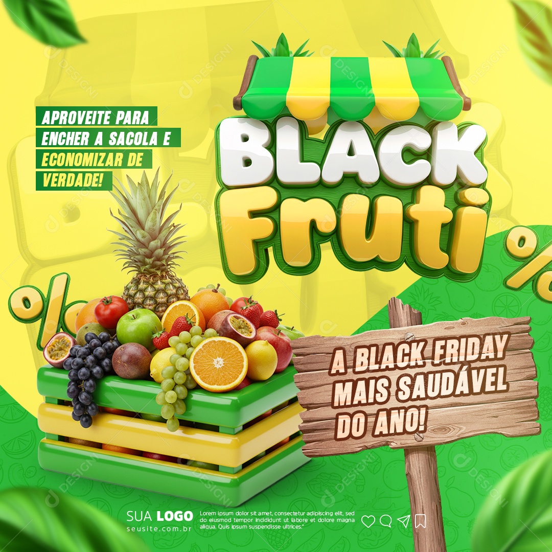 Black Fruti Aproveite para Encher a Sacola Social Media PSD Editável
