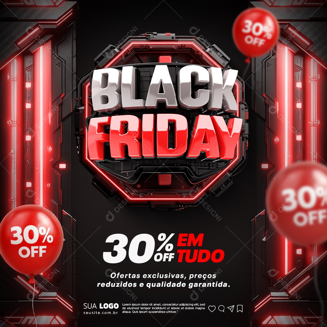 Supermercado Black Friday 30% Off em Tudo Social Media PSD Editável