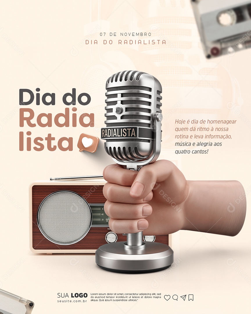 Dia do Radialista 07 de Novembro Hoje é Dia de Homenagear Social Media PSD Editável