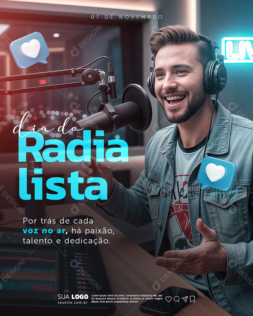 Dia do Radialista 07 de Novembro Social Media PSD Editável