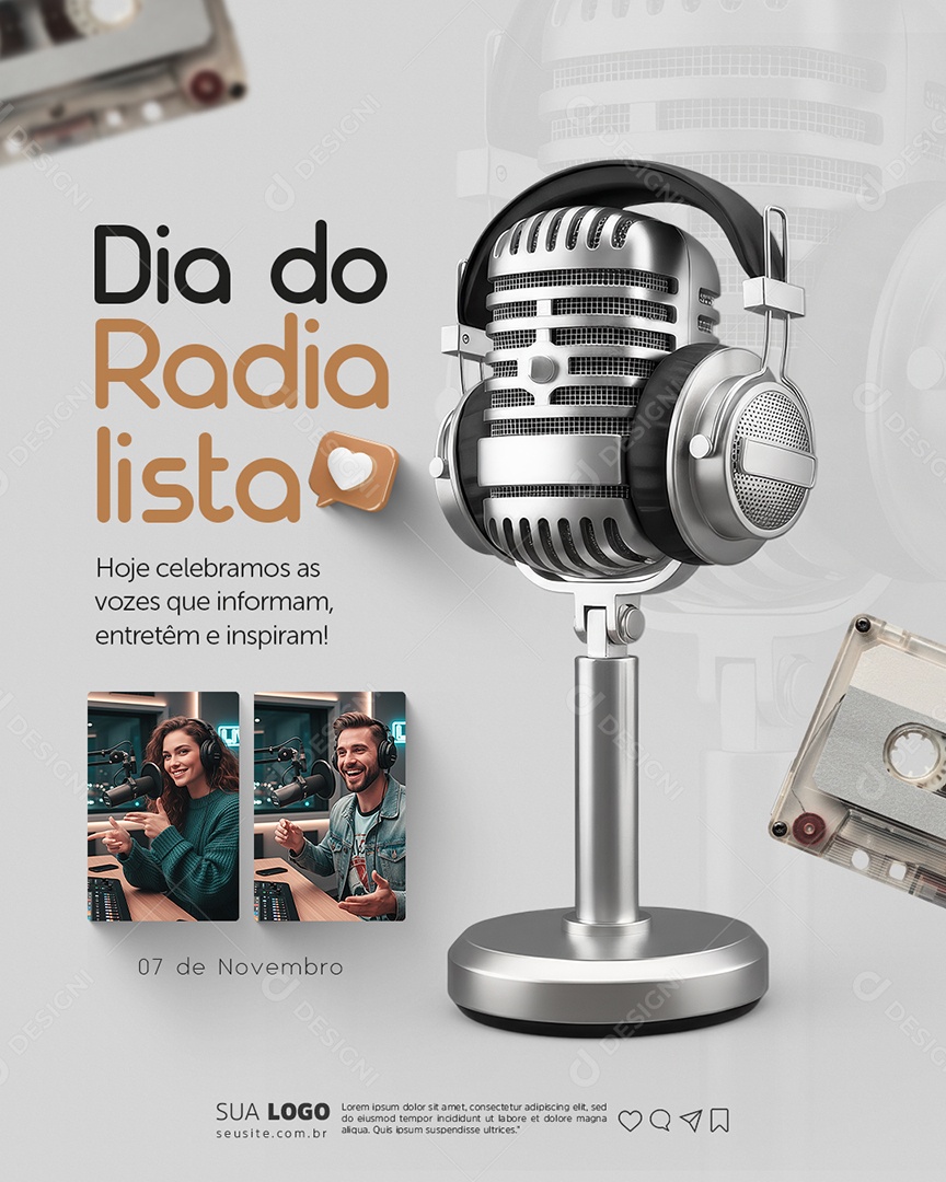 Dia do Radialista 07 de Novembro Hoje Celebramos Social Media PSD Editável
