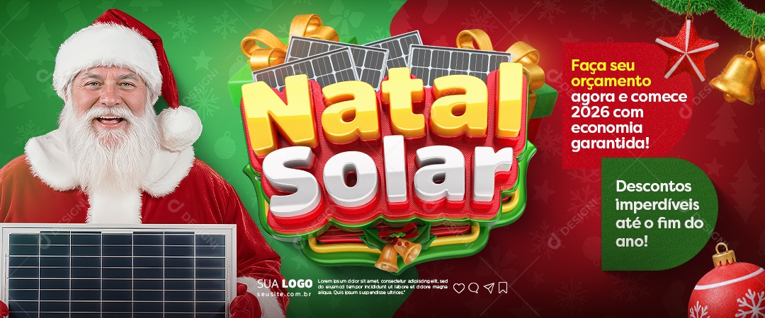 Banner Natal Solar Faça Seu Orçamento Agora Energia Solar Social Media PSD Editável