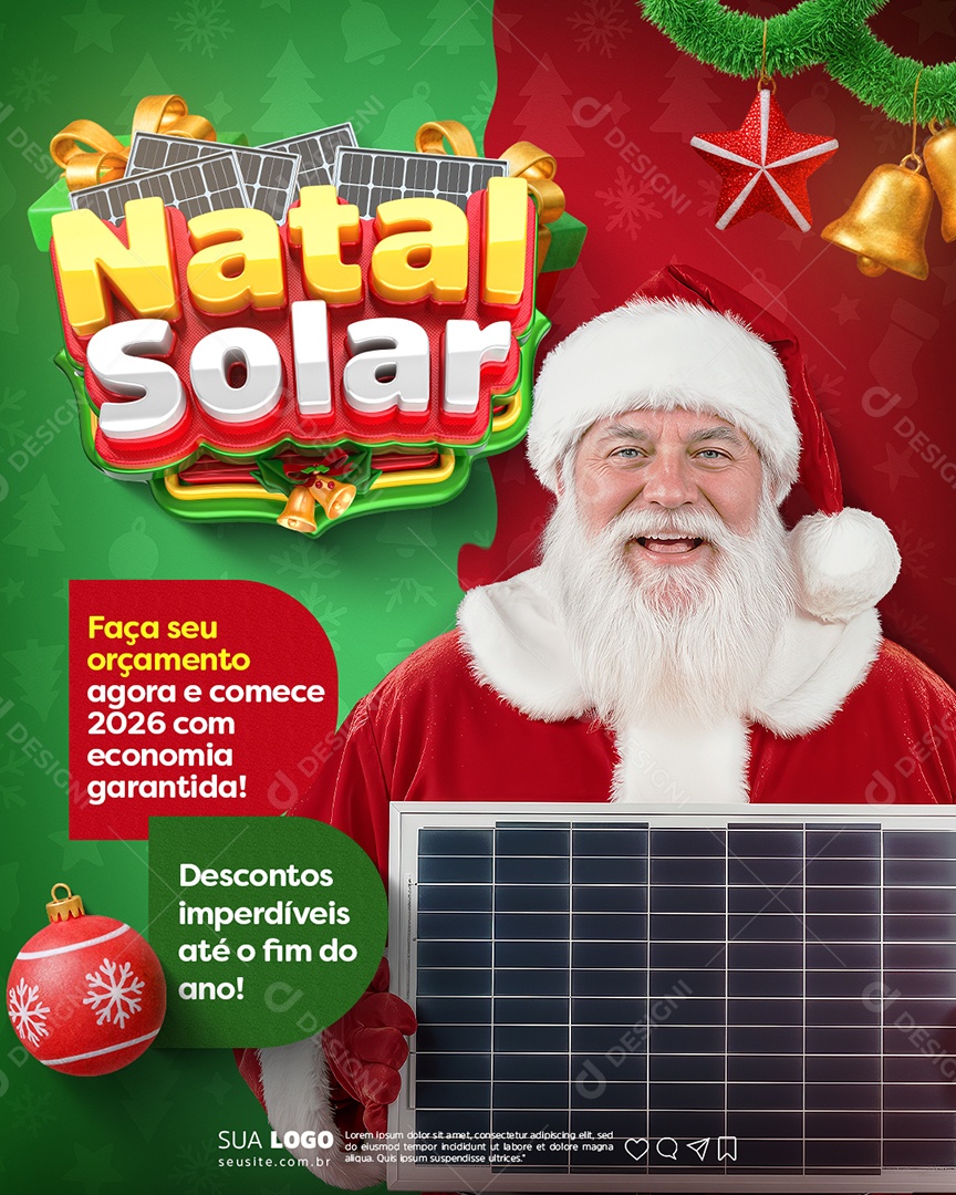 Natal Solar Faça Seu Orçamento Agora Energia Solar Social Media PSD Editável