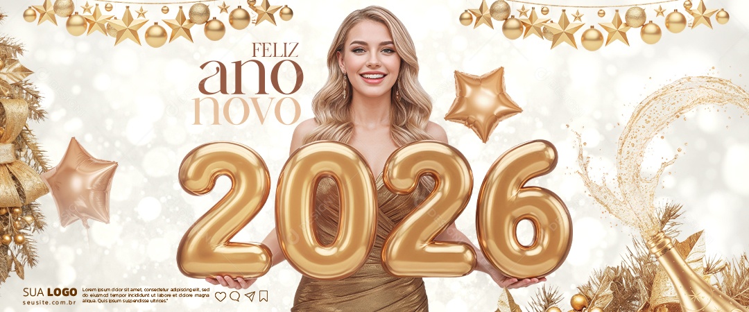 Banner Feliz Ano Novo 01 de Janeiro 2026 Social Media PSD Editável