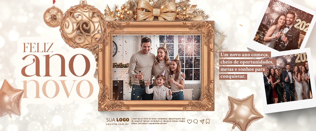 Banner Feliz Ano Novo 01 de Janeiro Social Media PSD Editável
