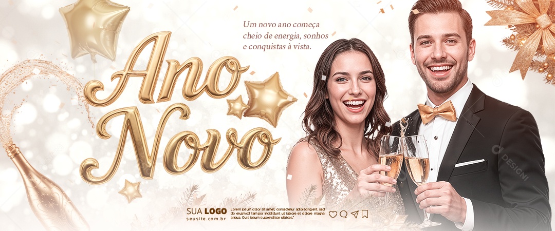 Banner Feliz Ano Novo 01 de Janeiro Social Media PSD Editável