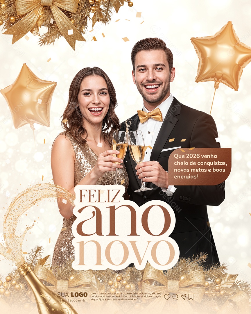 Feliz Ano Novo 01 de Janeiro Social Media PSD Editável