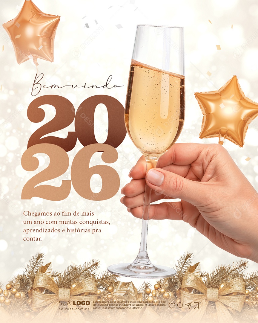 Feliz Ano Novo 01 de Janeiro Bem Vindo 2026 Social Media PSD Editável