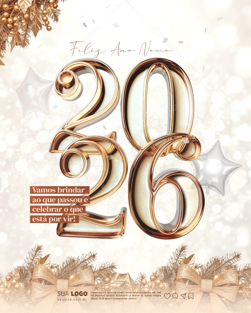 Feliz Ano Novo 01 de Janeiro 2026 Social Media PSD Editável