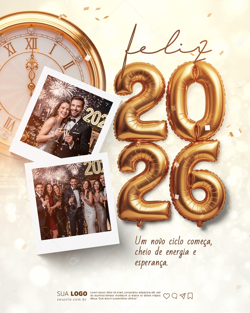 Feliz 2026 Ano Novo 01 de Janeiro Social Media PSD Editável