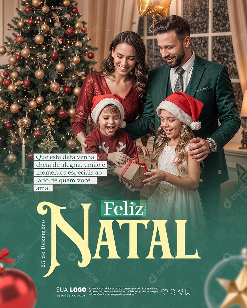 Feliz Natal 25 de Dezembro Que Esta Data Venha Cheia de Alegria Social Media PSD Editável