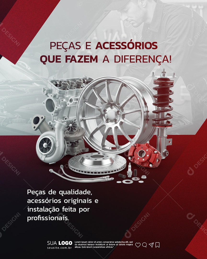 Oficina Mecânica Peças e Acessórios Que Fazem a Diferença Social Media PSD Editável