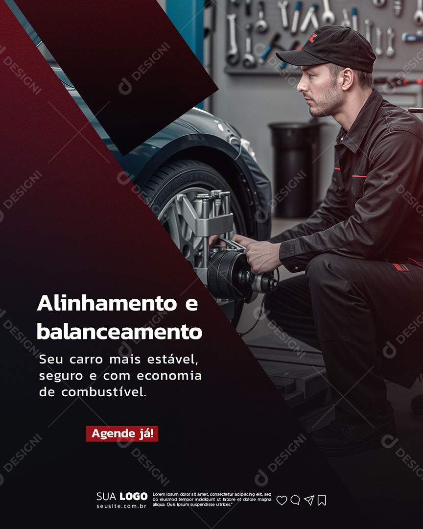 Oficina Mecânica Alinhamento e Balanceamento Social Media PSD Editável