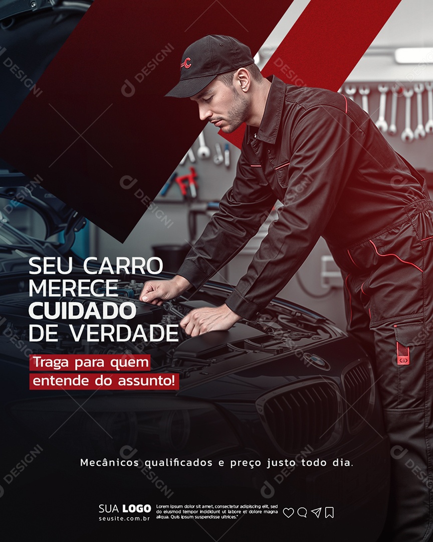 Oficina Mecânica Seu Carro Merece Cuidado de Verdade Social Media PSD Editável
