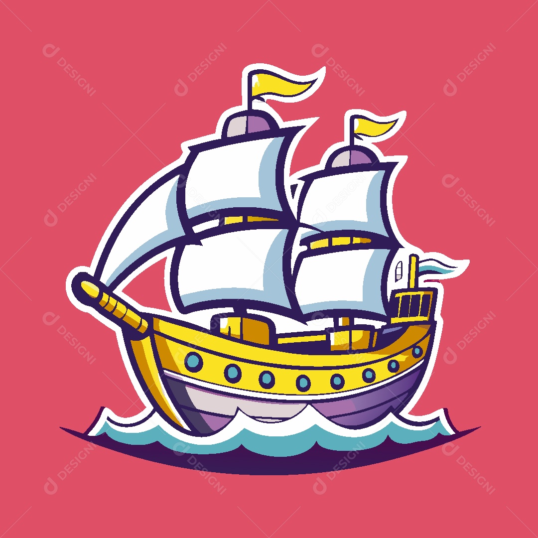 Navio Mascote Ilustração Vetor EPS