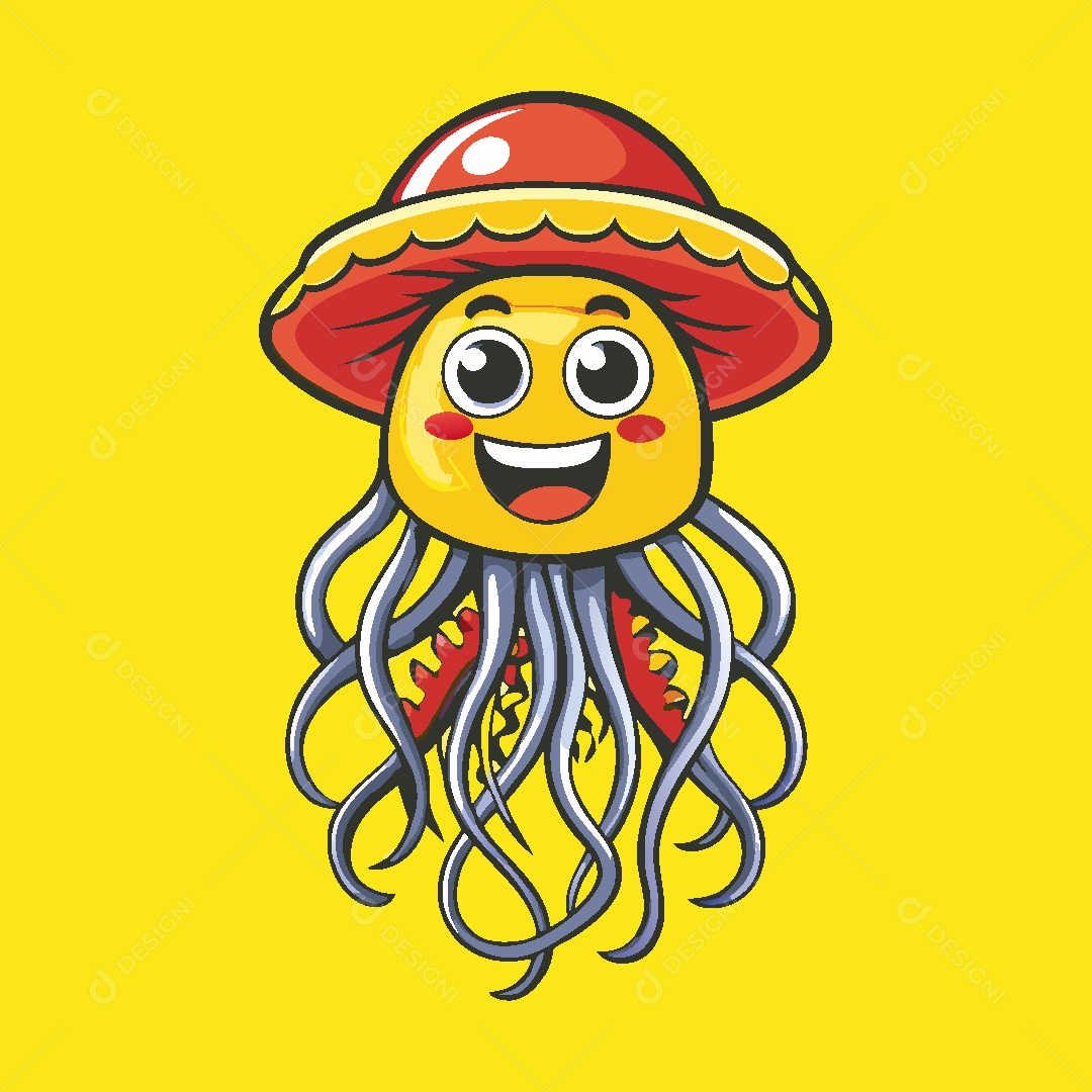 Água Viva Mascote Ilustração Vetor EPS