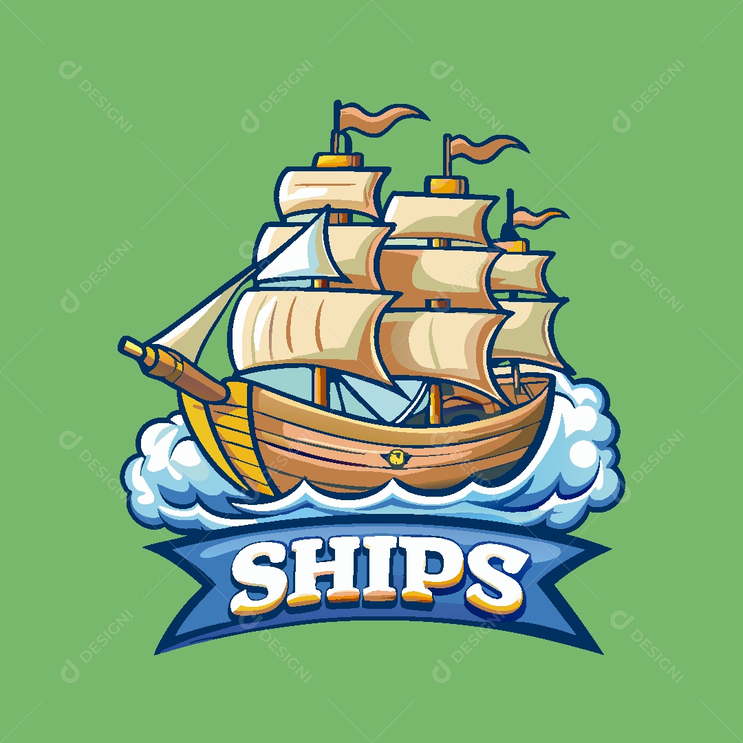 Navio Mascote Ilustração Vetor EPS