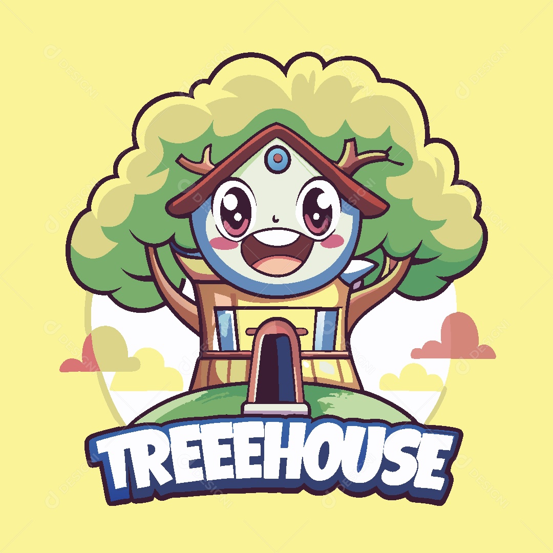 Casa na Árvore Mascote Ilustração Vetor EPS