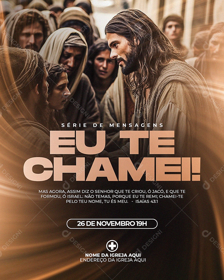 Flyer Gospel Série de Mensagens Eu Te Chamei Social Media PSD Editável