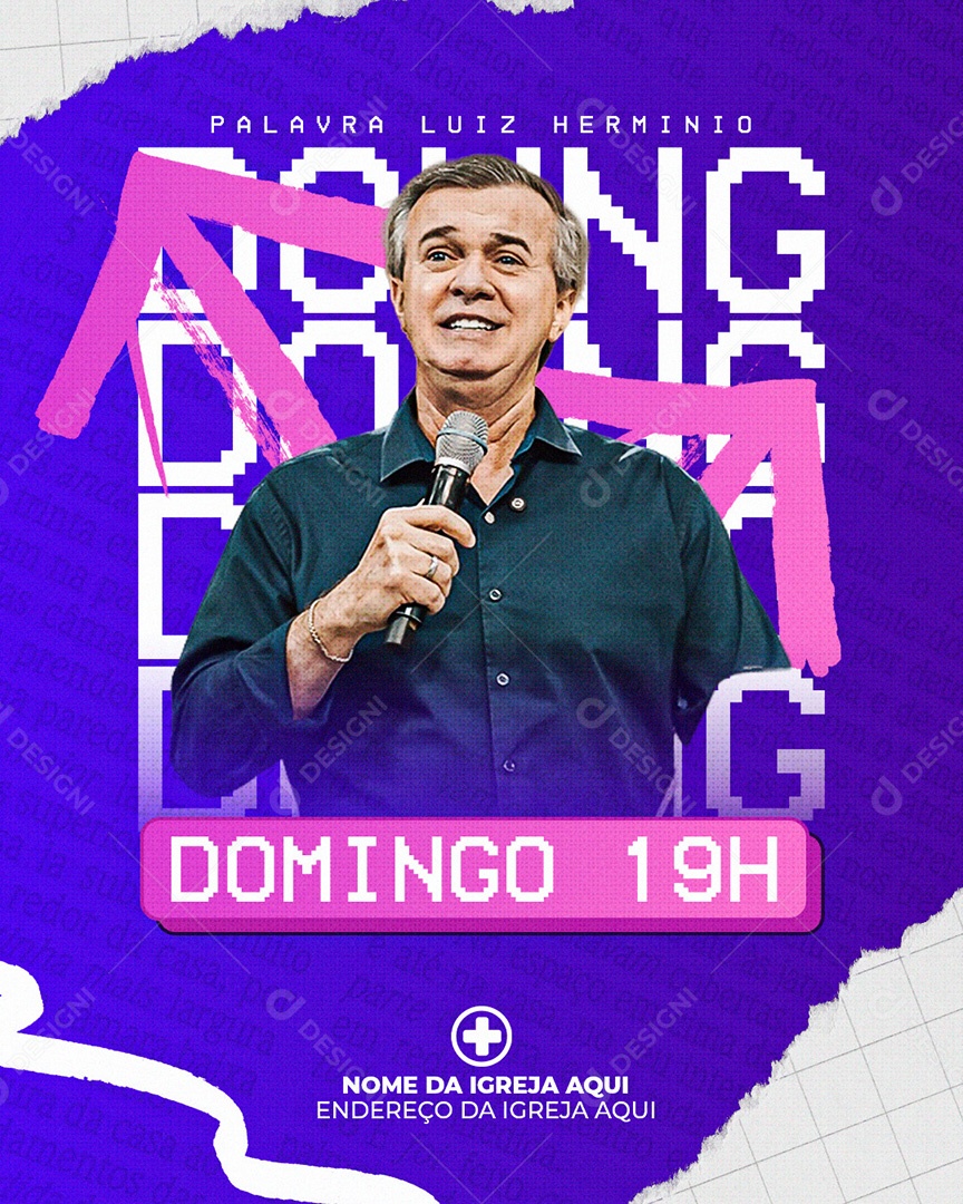 Flyer Gospel Domingo Palavra Luiz Herminio Social Media PSD Editável