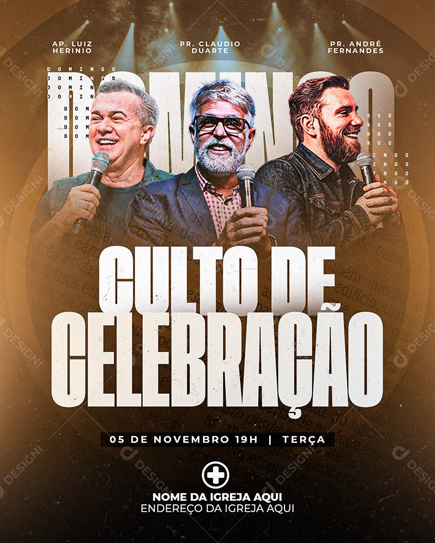 Flyer Gospel Culto de Celebração Social Media PSD Editável